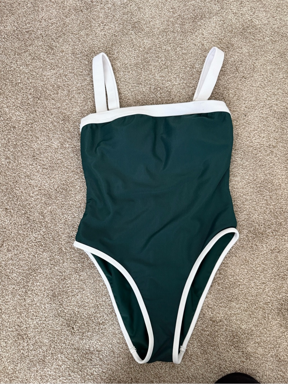 LainSnow Baywatch Dark Green One-Piece Swimsuit with White Trim “Beach Balsam”